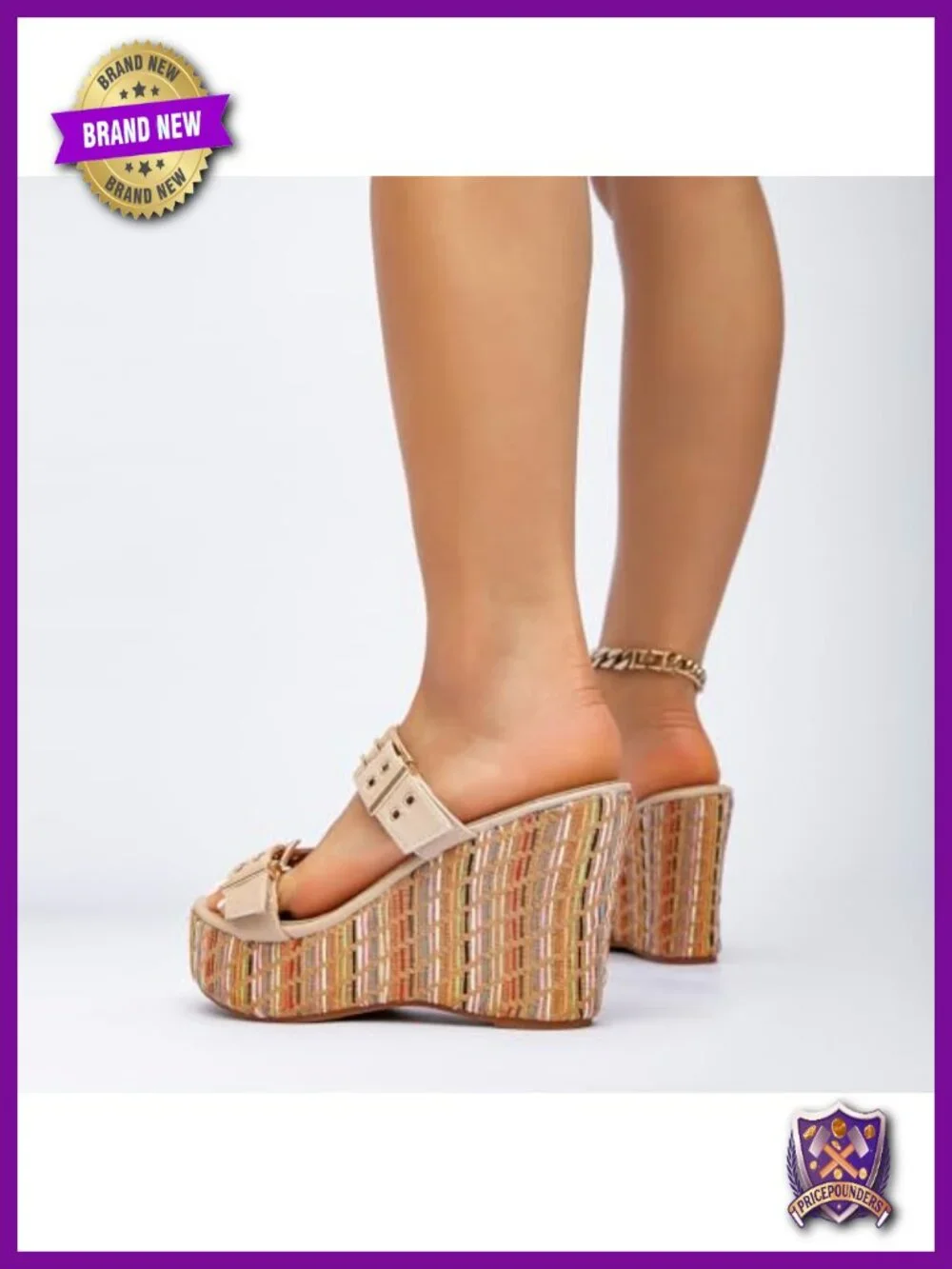Women's Wedge Sandals with Buckle Strap, Slip On, Peep Toe Platform Heels,